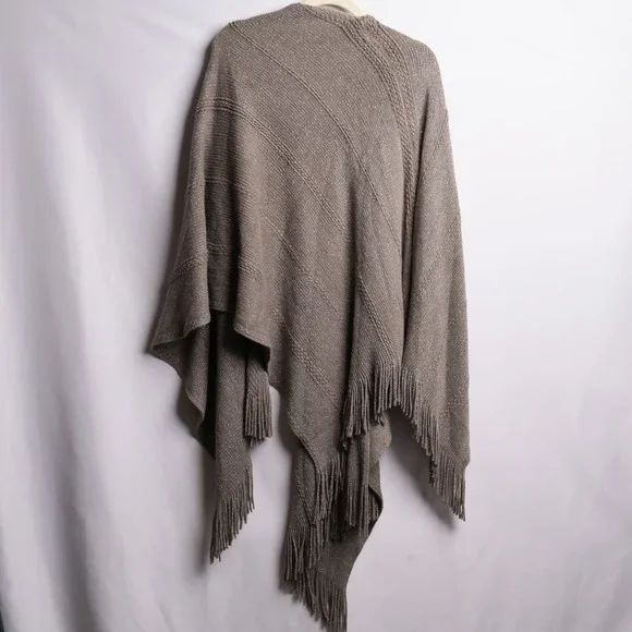 White House Black Market Yarn Ruana Womens M/L Mercury New Metallic Fringe Wrap - Picture 7 of 8